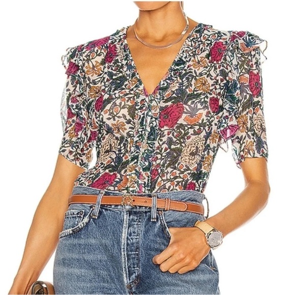 Veronica Beard Tops - Veronica Beard Gwendoline Floral Silk Top Blouse Shirt Ruffles Button-6